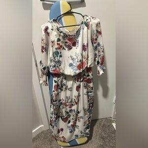 eShakti White Floral Midi Dress